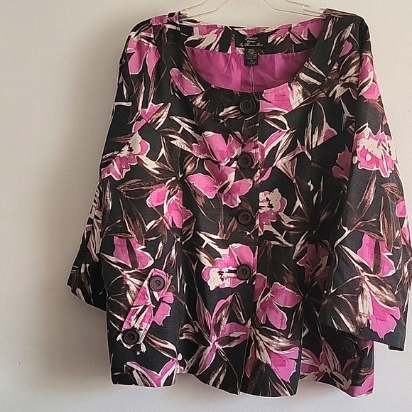 Nwt Trenz Theresa Renz Silk Rayon Blazer Jacket Floral Print Plus Size Vintage - Picture 2 of 13